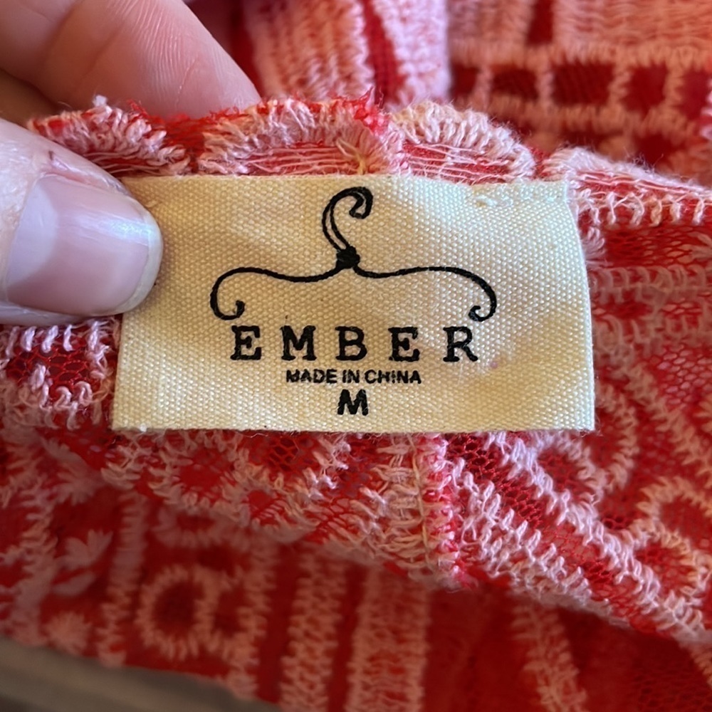Ember Swimwear Cover-Up Embroidered Floral Kimono Duster Red Pink Size Medium - Picture 7 of 10